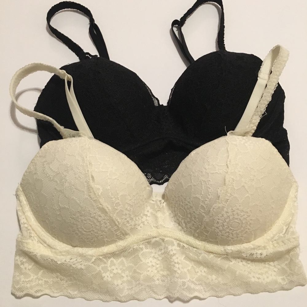 PINK /  Black and Cream Lace Bralettes